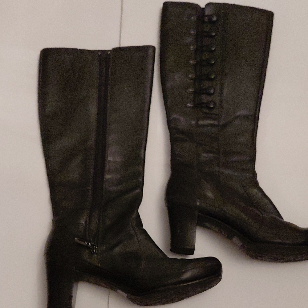Clarks Womens Black Leather Knee-High Block Heeled Boots Sz 8.5W - Picture 6 of 11
